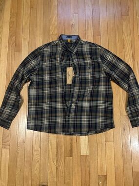 Tailor Vintage Men's Plaid Button-Down Shirt in Olive, Navy and Cream BRAND NEW